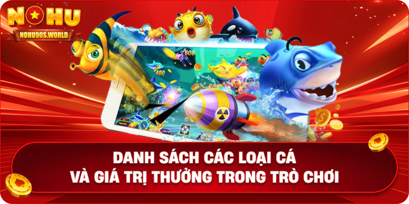 Danh sách các loại cá và giá trị thưởng trong trò chơi